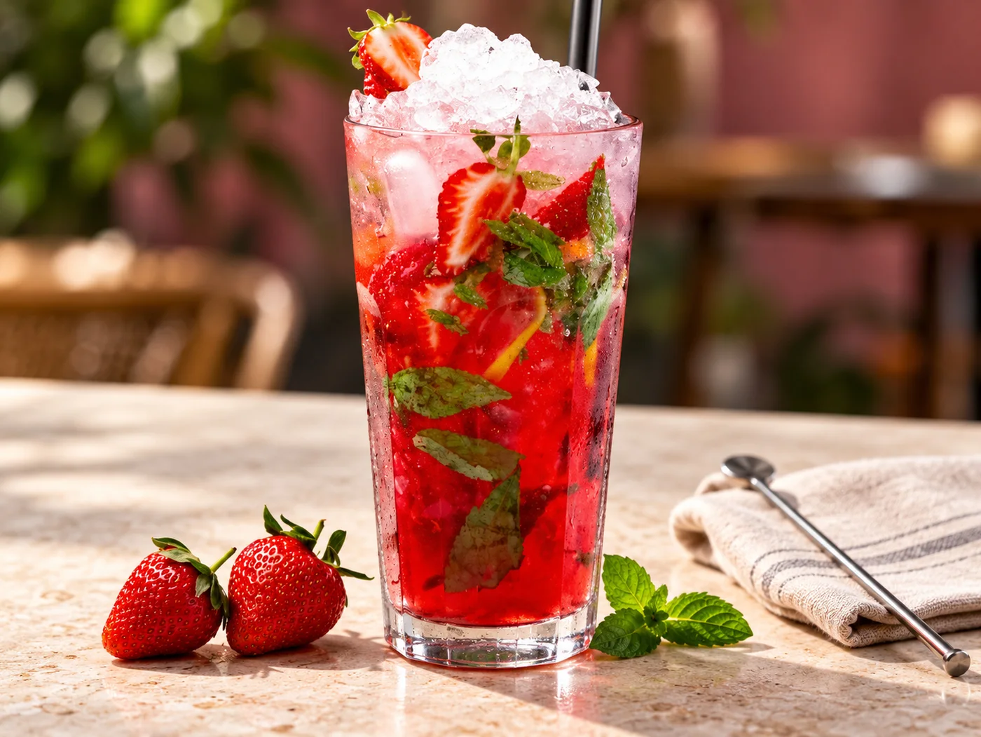 Strawberry, mint, and a little refreshment.